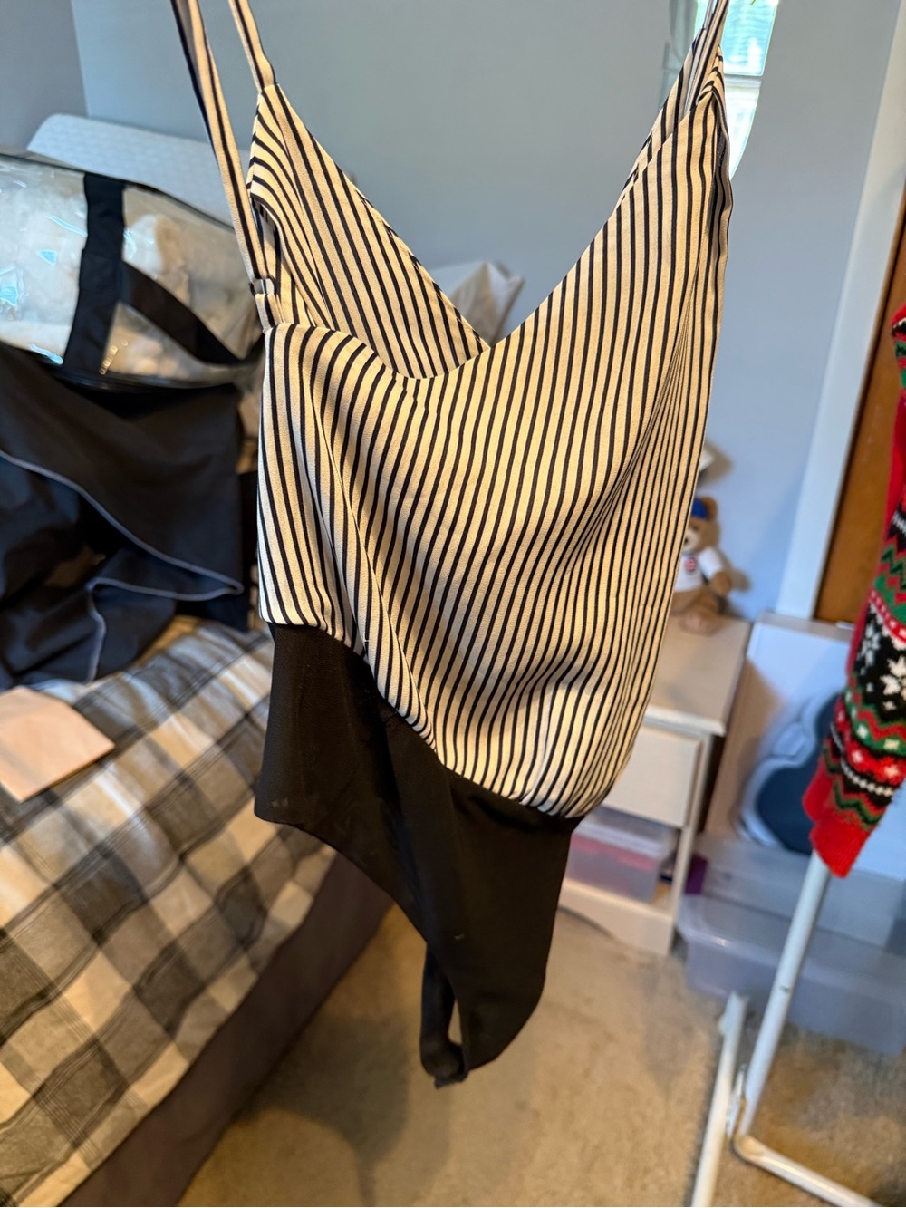 AKIRA Black and White Striped V-Neck Cami